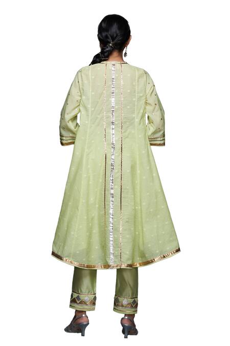 Shop Gulabo By Abu Sandeep Green Jamdani Embroidered Gota Notched Applique Kurta Online at Aza Fashions Shop_Gulabo By Abu Sandeep_Green Jamdani Embroidered Gota Notched Applique Kurta _Online_at_Aza_Fashions