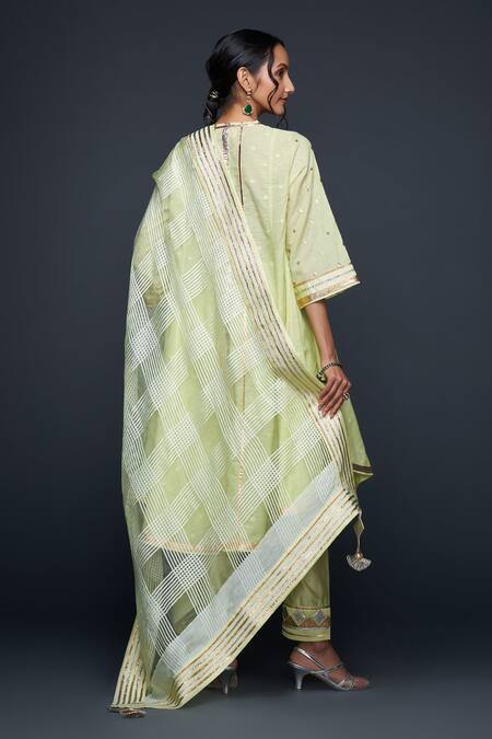 Buy Gulabo By Abu Sandeep Green Jamdani Embroidered Gota Notched Applique Kurta Buy_Gulabo By Abu Sandeep_Green Jamdani Embroidered Gota Notched Applique Kurta