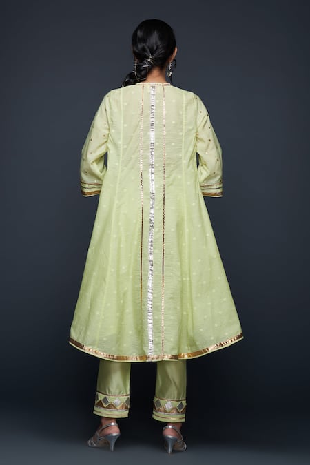 Shop Gulabo By Abu Sandeep Green Jamdani Embroidered Gota Notched Applique Kurta at Aza Fashions Shop_Gulabo By Abu Sandeep_Green Jamdani Embroidered Gota Notched Applique Kurta _at_Aza_Fashions