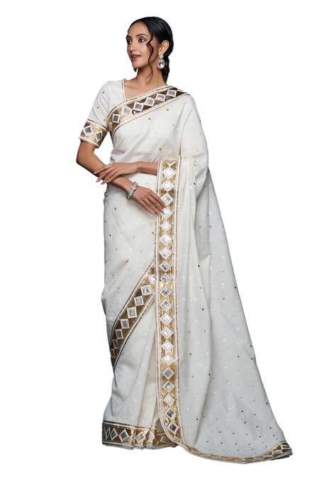 Gulabo By Abu Sandeep White Jamdani Embroidered Gota Round Work Blouse Online at Aza Fashions Gulabo By Abu Sandeep_White Jamdani Embroidered Gota Round Work Blouse _Online_at_Aza_Fashions