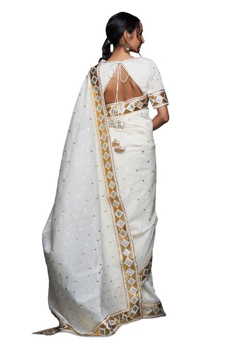 Buy Gulabo By Abu Sandeep White Jamdani Embroidered Gota Round Work Blouse Online at Aza Fashions Buy_Gulabo By Abu Sandeep_White Jamdani Embroidered Gota Round Work Blouse _Online_at_Aza_Fashions