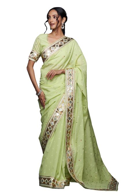 Gulabo By Abu Sandeep Green Jamdani Embroidered Gota Round Applique Blouse Online at Aza Fashions Gulabo By Abu Sandeep_Green Jamdani Embroidered Gota Round Applique Blouse _Online_at_Aza_Fashions