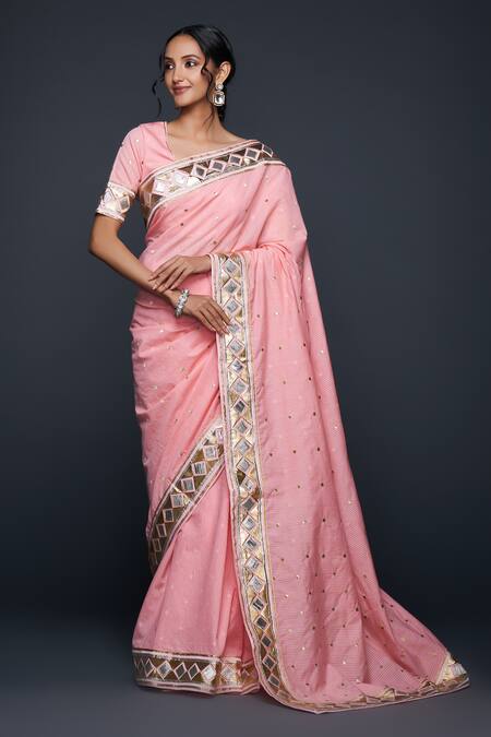 Buy Gulabo By Abu Sandeep Peach Jamdani Embroidered Gota Round Applique Work Blouse Online at Aza Fashions Buy_Gulabo By Abu Sandeep_Peach Jamdani Embroidered Gota Round Applique Work Blouse _Online_at_Aza_Fashions