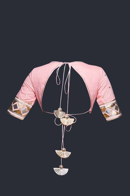 Gulabo By Abu Sandeep Peach Jamdani Embroidered Gota Round Applique Work Blouse at Aza Fashions Gulabo By Abu Sandeep_Peach Jamdani Embroidered Gota Round Applique Work Blouse _at_Aza_Fashions