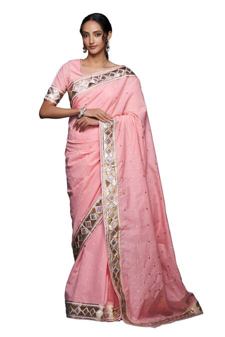 Buy Gulabo By Abu Sandeep Peach Jamdani Embroidered Gota Round Applique Work Blouse Buy_Gulabo By Abu Sandeep_Peach Jamdani Embroidered Gota Round Applique Work Blouse