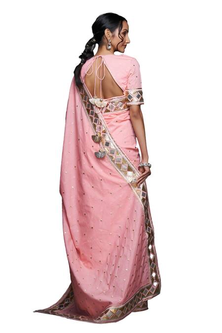 Shop Gulabo By Abu Sandeep Peach Jamdani Embroidered Gota Round Applique Work Blouse Shop_Gulabo By Abu Sandeep_Peach Jamdani Embroidered Gota Round Applique Work Blouse