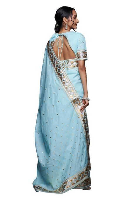 Buy Gulabo By Abu Sandeep Blue Jamdani Embroidered Gota Round Applique Sleeves Blouse Buy_Gulabo By Abu Sandeep_Blue Jamdani Embroidered Gota Round Applique Sleeves Blouse