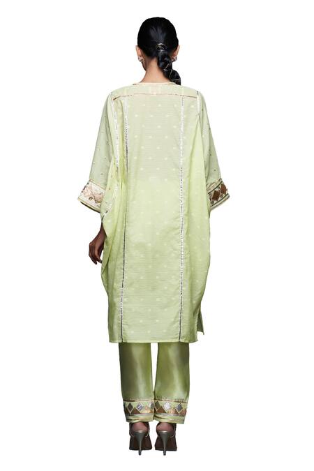 Buy Gulabo By Abu Sandeep Green Jamdani Embroidered Gota V Neck Applique Kaftan Buy_Gulabo By Abu Sandeep_Green Jamdani Embroidered Gota V Neck Applique Kaftan