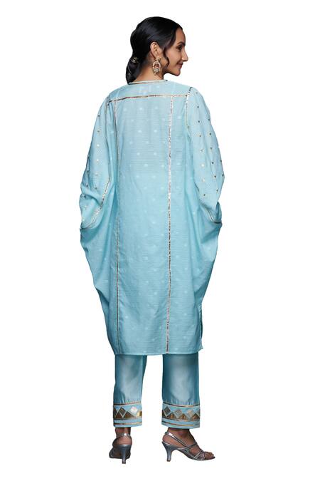 Buy Gulabo By Abu Sandeep Blue Jamdani Embroidered Gota V Neck Applique Kaftan Buy_Gulabo By Abu Sandeep_Blue Jamdani Embroidered Gota V Neck Applique Kaftan