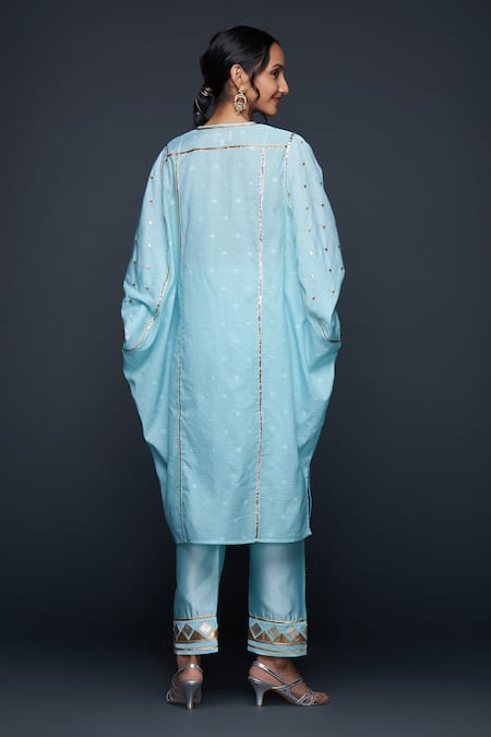 Shop Gulabo By Abu Sandeep Blue Jamdani Embroidered Gota V Neck Applique Kaftan at Aza Fashions Shop_Gulabo By Abu Sandeep_Blue Jamdani Embroidered Gota V Neck Applique Kaftan _at_Aza_Fashions