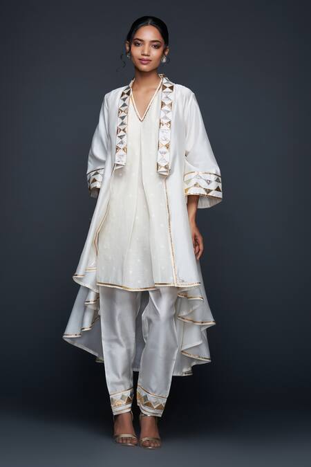 Gulabo By Abu Sandeep Off White Jamdani Embroidered Gota Open Work Jacket Online at Aza Fashions Gulabo By Abu Sandeep_Off White Jamdani Embroidered Gota Open Work Jacket _Online_at_Aza_Fashions