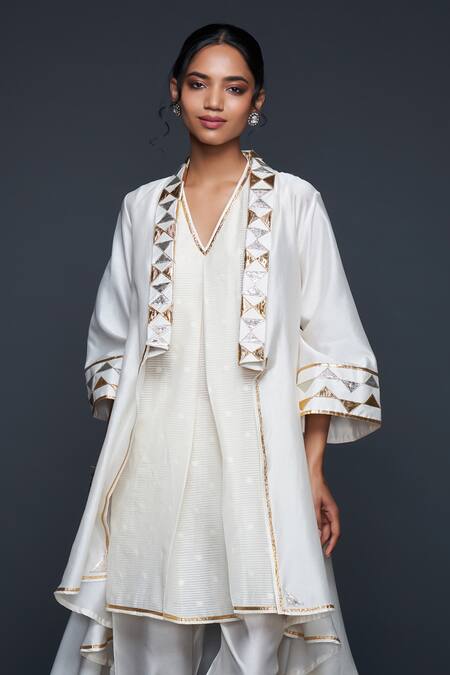 Buy Gulabo By Abu Sandeep Off White Jamdani Embroidered Gota Open Work Jacket Online at Aza Fashions Buy_Gulabo By Abu Sandeep_Off White Jamdani Embroidered Gota Open Work Jacket _Online_at_Aza_Fashions