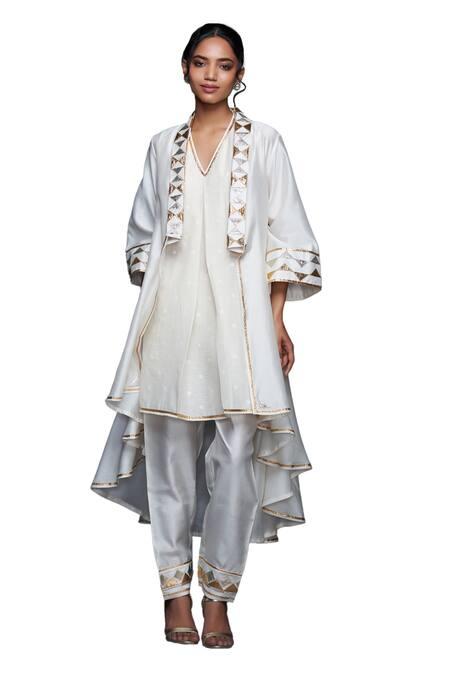 Shop Gulabo By Abu Sandeep Off White Jamdani Embroidered Gota Open Work Jacket Online at Aza Fashions Shop_Gulabo By Abu Sandeep_Off White Jamdani Embroidered Gota Open Work Jacket _Online_at_Aza_Fashions