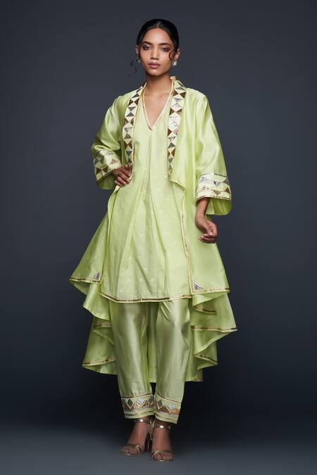 Gulabo By Abu Sandeep Green Jamdani Embroidered Gota Open Jacket Online at Aza Fashions Gulabo By Abu Sandeep_Green Jamdani Embroidered Gota Open Jacket _Online_at_Aza_Fashions