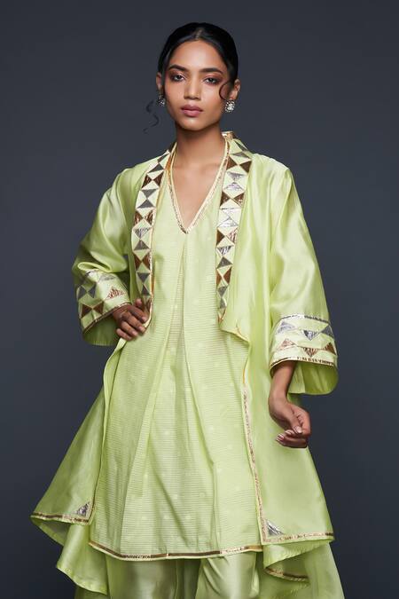 Buy Gulabo By Abu Sandeep Green Jamdani Embroidered Gota Open Jacket Online at Aza Fashions Buy_Gulabo By Abu Sandeep_Green Jamdani Embroidered Gota Open Jacket _Online_at_Aza_Fashions