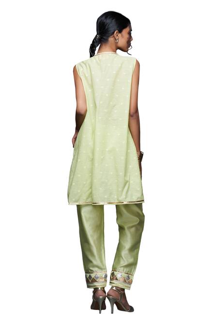 Shop Gulabo By Abu Sandeep Green Jamdani Embroidered Gota Open Jacket Shop_Gulabo By Abu Sandeep_Green Jamdani Embroidered Gota Open Jacket