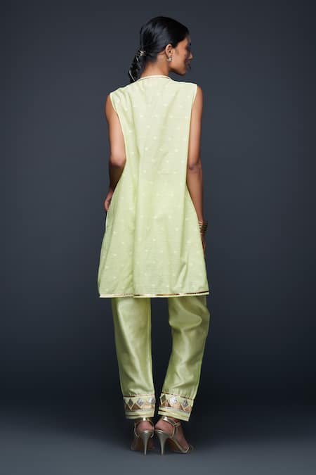 Shop Gulabo By Abu Sandeep Green Jamdani Embroidered Gota Open Jacket at Aza Fashions Shop_Gulabo By Abu Sandeep_Green Jamdani Embroidered Gota Open Jacket _at_Aza_Fashions