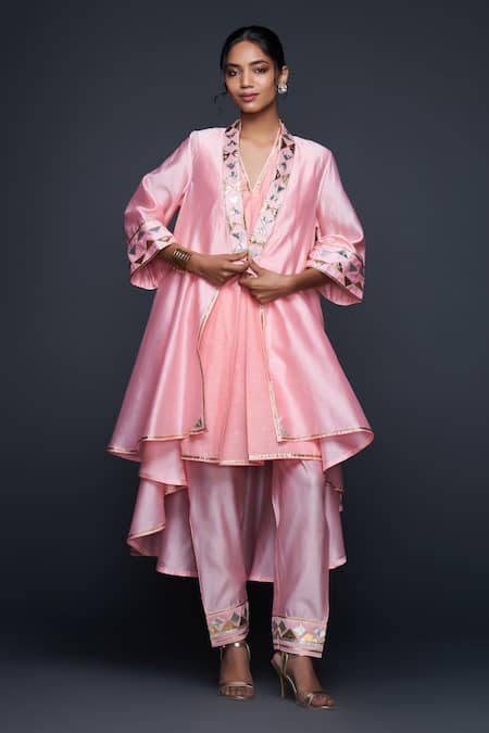 Buy Gulabo By Abu Sandeep Peach Jamdani Embroidered Gota Open Work Asymmetric Jacket Online at Aza Fashions Buy_Gulabo By Abu Sandeep_Peach Jamdani Embroidered Gota Open Work Asymmetric Jacket _Online_at_Aza_Fashions