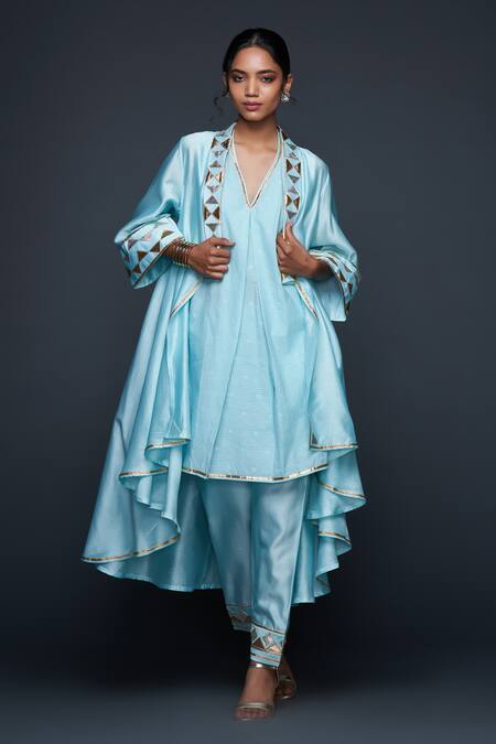 Buy Gulabo By Abu Sandeep Blue Jamdani Embroidered Gota Open Jacket Online at Aza Fashions Buy_Gulabo By Abu Sandeep_Blue Jamdani Embroidered Gota Open Jacket _Online_at_Aza_Fashions