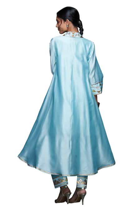 Shop Gulabo By Abu Sandeep Blue Jamdani Embroidered Gota Open Jacket Online at Aza Fashions Shop_Gulabo By Abu Sandeep_Blue Jamdani Embroidered Gota Open Jacket _Online_at_Aza_Fashions