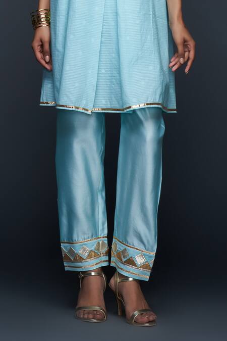 Buy Gulabo By Abu Sandeep Blue Jamdani Embroidered Gota Open Jacket Buy_Gulabo By Abu Sandeep_Blue Jamdani Embroidered Gota Open Jacket