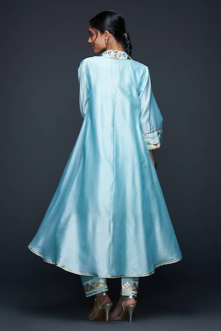 Shop Gulabo By Abu Sandeep Blue Jamdani Embroidered Gota Open Jacket at Aza Fashions Shop_Gulabo By Abu Sandeep_Blue Jamdani Embroidered Gota Open Jacket _at_Aza_Fashions