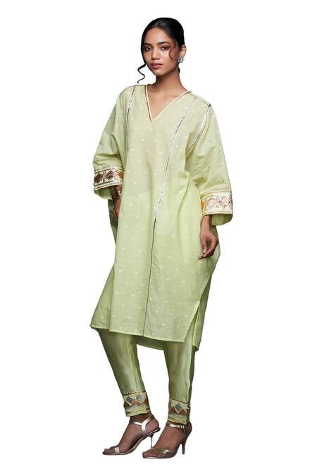 Buy Gulabo By Abu Sandeep Green Jamdani Embroidered Gota Pencil Pant Online at Aza Fashions Buy_Gulabo By Abu Sandeep_Green Jamdani Embroidered Gota Pencil Pant _Online_at_Aza_Fashions