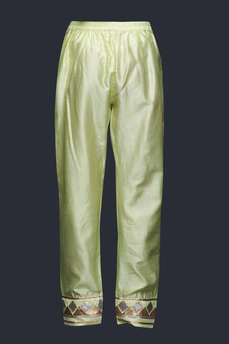 Gulabo By Abu Sandeep Green Jamdani Embroidered Gota Pencil Pant at Aza Fashions Gulabo By Abu Sandeep_Green Jamdani Embroidered Gota Pencil Pant _at_Aza_Fashions