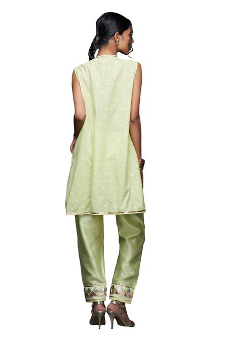 Buy Gulabo By Abu Sandeep Green Jamdani Embroidered Gota Pencil Pant Buy_Gulabo By Abu Sandeep_Green Jamdani Embroidered Gota Pencil Pant