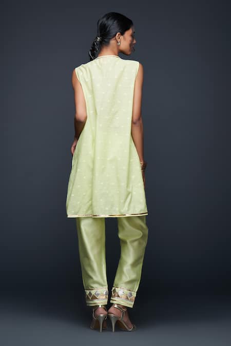 Shop Gulabo By Abu Sandeep Green Jamdani Embroidered Gota Pencil Pant at Aza Fashions Shop_Gulabo By Abu Sandeep_Green Jamdani Embroidered Gota Pencil Pant _at_Aza_Fashions