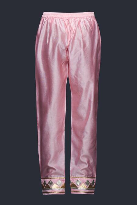 Shop Gulabo By Abu Sandeep Peach Jamdani Embroidered Gota Pencil Fit Pant Online at Aza Fashions Shop_Gulabo By Abu Sandeep_Peach Jamdani Embroidered Gota Pencil Fit Pant _Online_at_Aza_Fashions