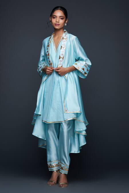 Gulabo By Abu Sandeep Blue Jamdani Embroidered Gota Hem Pant Online at Aza Fashions Gulabo By Abu Sandeep_Blue Jamdani Embroidered Gota Hem Pant _Online_at_Aza_Fashions