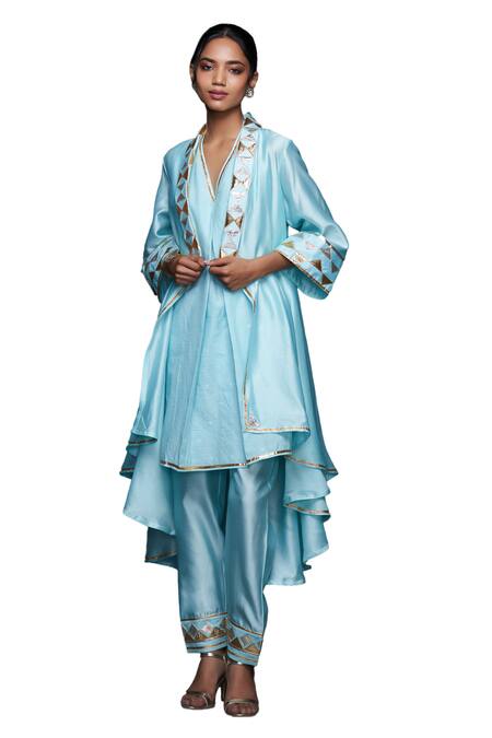 Buy Gulabo By Abu Sandeep Blue Jamdani Embroidered Gota Hem Pant Online at Aza Fashions Buy_Gulabo By Abu Sandeep_Blue Jamdani Embroidered Gota Hem Pant _Online_at_Aza_Fashions