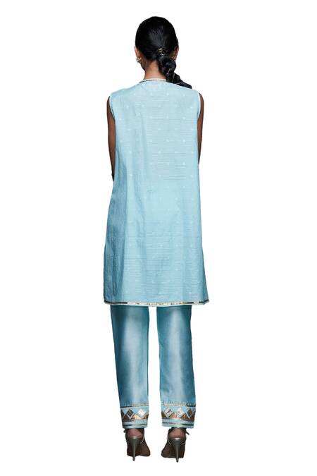 Shop Gulabo By Abu Sandeep Blue Jamdani Embroidered Gota Hem Pant Online at Aza Fashions Shop_Gulabo By Abu Sandeep_Blue Jamdani Embroidered Gota Hem Pant _Online_at_Aza_Fashions