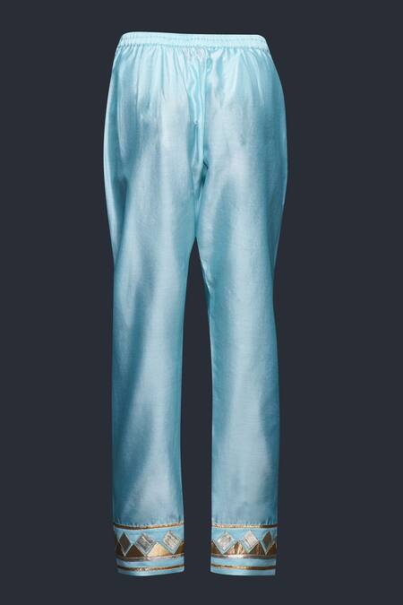 Buy Gulabo By Abu Sandeep Blue Jamdani Embroidered Gota Hem Pant Buy_Gulabo By Abu Sandeep_Blue Jamdani Embroidered Gota Hem Pant