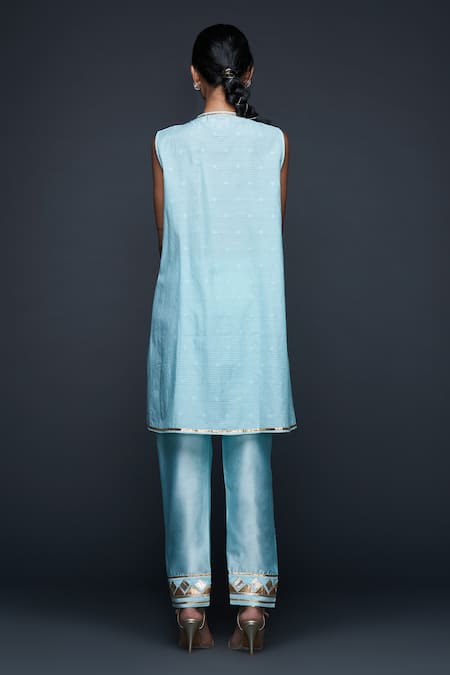 Shop Gulabo By Abu Sandeep Blue Jamdani Embroidered Gota Hem Pant at Aza Fashions Shop_Gulabo By Abu Sandeep_Blue Jamdani Embroidered Gota Hem Pant _at_Aza_Fashions