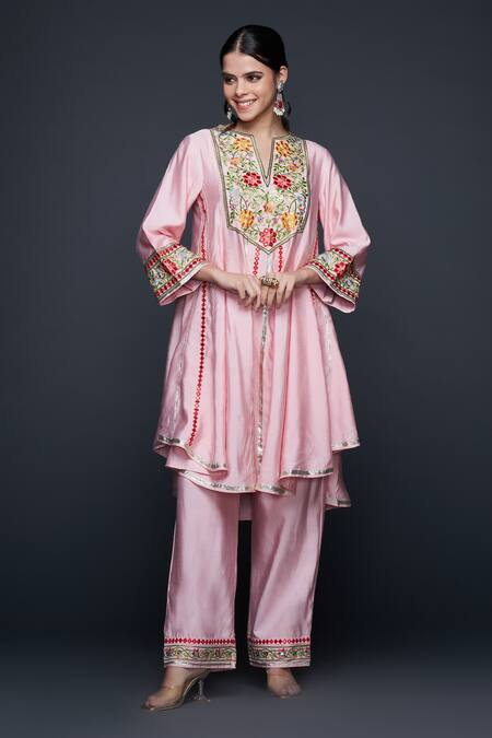 Gulabo By Abu Sandeep Pink Viscose Chanderi Silk Embroidery Phool Bahar And Mirror Anarkali Online at Aza Fashions Gulabo By Abu Sandeep_Pink Viscose Chanderi Silk Embroidery Phool Bahar And Mirror Anarkali _Online_at_Aza_Fashions