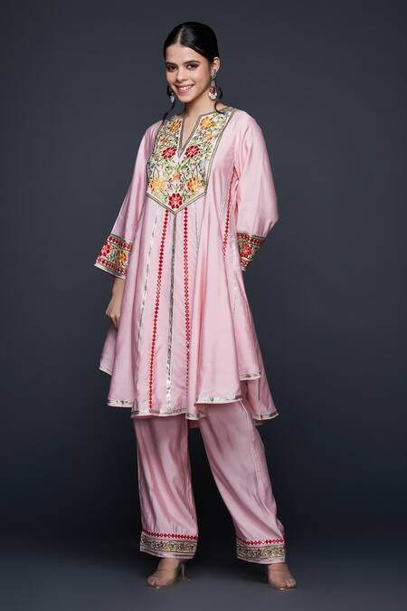 Buy Gulabo By Abu Sandeep Pink Viscose Chanderi Silk Embroidery Phool Bahar And Mirror Anarkali Online at Aza Fashions Buy_Gulabo By Abu Sandeep_Pink Viscose Chanderi Silk Embroidery Phool Bahar And Mirror Anarkali _Online_at_Aza_Fashions