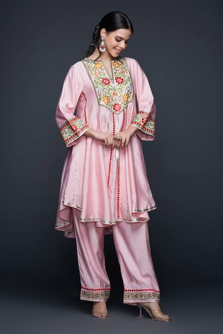 Gulabo By Abu Sandeep Pink Viscose Chanderi Silk Embroidery Phool Bahar And Mirror Anarkali at Aza Fashions Gulabo By Abu Sandeep_Pink Viscose Chanderi Silk Embroidery Phool Bahar And Mirror Anarkali _at_Aza_Fashions