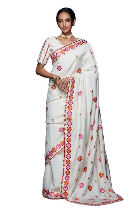 Gulabo By Abu Sandeep Off White Viscose Chanderi Silk Embroidery Thread Leaf And Mirror Vine Blouse Online at Aza Fashions Gulabo By Abu Sandeep_Off White Viscose Chanderi Silk Embroidery Thread Leaf And Mirror Vine Blouse _Online_at_Aza_Fashions