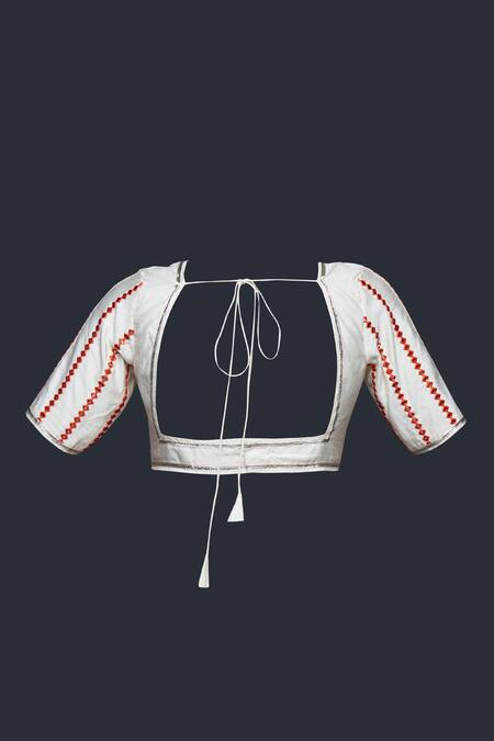 Shop Gulabo By Abu Sandeep Off White Viscose Chanderi Silk Embroidery Thread Leaf And Mirror Vine Blouse Online at Aza Fashions Shop_Gulabo By Abu Sandeep_Off White Viscose Chanderi Silk Embroidery Thread Leaf And Mirror Vine Blouse _Online_at_Aza_Fashions