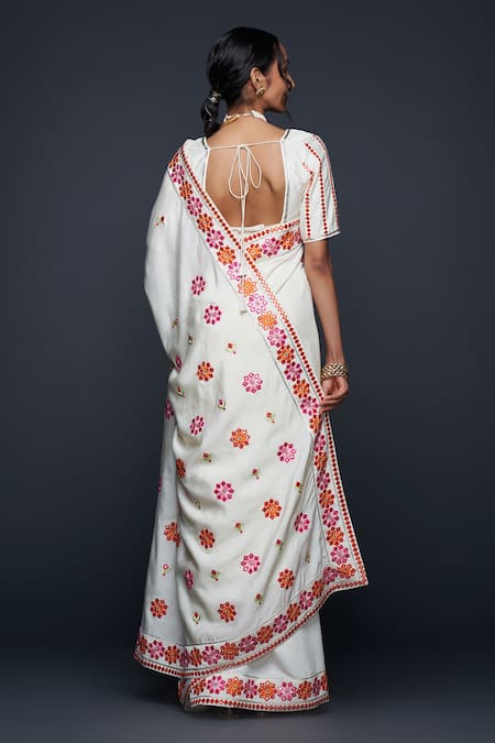 Shop Gulabo By Abu Sandeep Off White Viscose Chanderi Silk Embroidery Thread Leaf And Mirror Vine Blouse at Aza Fashions Shop_Gulabo By Abu Sandeep_Off White Viscose Chanderi Silk Embroidery Thread Leaf And Mirror Vine Blouse _at_Aza_Fashions