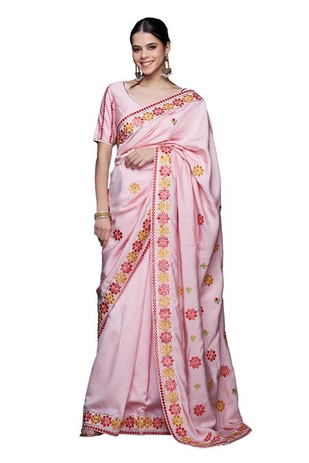Gulabo By Abu Sandeep Pink Viscose Chanderi Silk Embroidery Thread Leaf Neck And Mirror Ivy Vine Blouse Online at Aza Fashions Gulabo By Abu Sandeep_Pink Viscose Chanderi Silk Embroidery Thread Leaf Neck And Mirror Ivy Vine Blouse _Online_at_Aza_Fashions