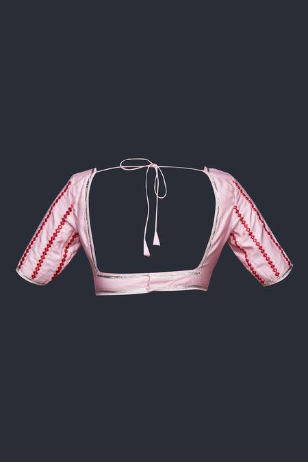 Shop Gulabo By Abu Sandeep Pink Viscose Chanderi Silk Embroidery Thread Leaf Neck And Mirror Ivy Vine Blouse Online at Aza Fashions Shop_Gulabo By Abu Sandeep_Pink Viscose Chanderi Silk Embroidery Thread Leaf Neck And Mirror Ivy Vine Blouse _Online_at_Aza_Fashions