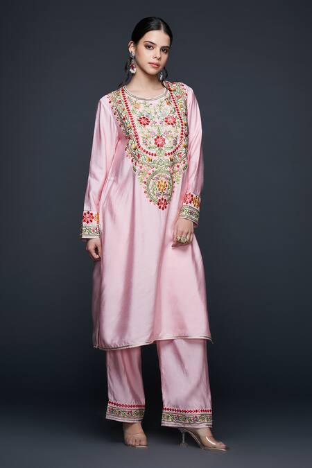 Buy Gulabo By Abu Sandeep Pink Viscose Chanderi Silk Embroidery Thread Gulbahar And Mirror Straight Kurta Online at Aza Fashions Buy_Gulabo By Abu Sandeep_Pink Viscose Chanderi Silk Embroidery Thread Gulbahar And Mirror Straight Kurta _Online_at_Aza_Fashions