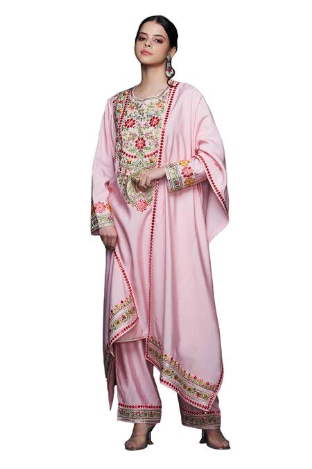Gulabo By Abu Sandeep Pink Viscose Chanderi Silk Embroidery Thread Gulbahar And Mirror Straight Kurta at Aza Fashions Gulabo By Abu Sandeep_Pink Viscose Chanderi Silk Embroidery Thread Gulbahar And Mirror Straight Kurta _at_Aza_Fashions
