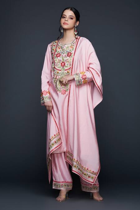Buy Gulabo By Abu Sandeep Pink Viscose Chanderi Silk Embroidery Thread Gulbahar And Mirror Straight Kurta Buy_Gulabo By Abu Sandeep_Pink Viscose Chanderi Silk Embroidery Thread Gulbahar And Mirror Straight Kurta