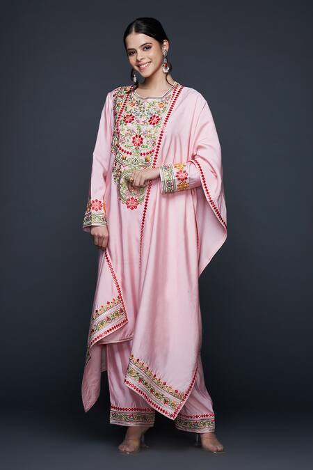 Shop Gulabo By Abu Sandeep Pink Viscose Chanderi Silk Embroidery Thread Gulbahar And Mirror Straight Kurta Shop_Gulabo By Abu Sandeep_Pink Viscose Chanderi Silk Embroidery Thread Gulbahar And Mirror Straight Kurta