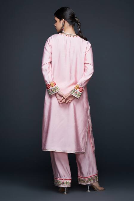 Shop Gulabo By Abu Sandeep Pink Viscose Chanderi Silk Embroidery Thread Gulbahar And Mirror Straight Kurta at Aza Fashions Shop_Gulabo By Abu Sandeep_Pink Viscose Chanderi Silk Embroidery Thread Gulbahar And Mirror Straight Kurta _at_Aza_Fashions