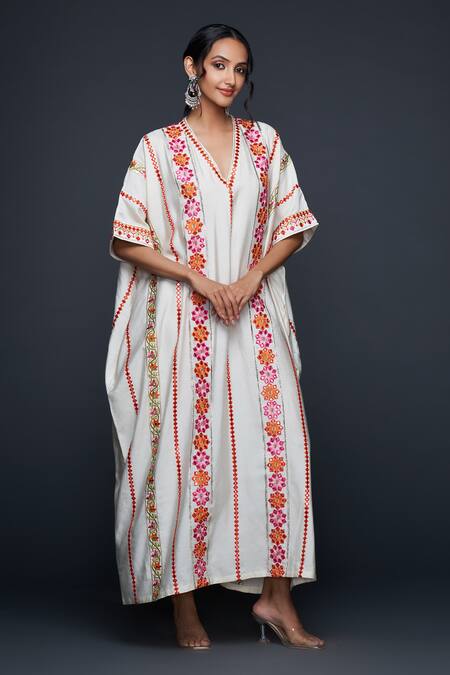 Buy Gulabo By Abu Sandeep Off White Viscose Chanderi Silk Gulbahar Vine And Mirror Kaftan Online at Aza Fashions Buy_Gulabo By Abu Sandeep_Off White Viscose Chanderi Silk Gulbahar Vine And Mirror Kaftan _Online_at_Aza_Fashions